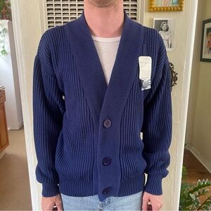 1980s Neiman Marcus navy knit cardigan sweater